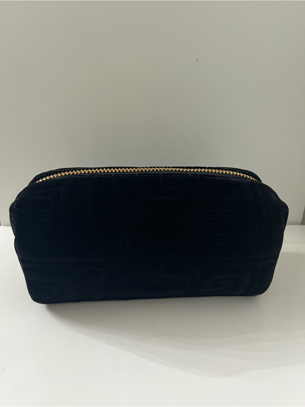 Balmain Black Quilted Velvet Cosmetic Pouch with Gold Hardware - Picture 3 of 10
